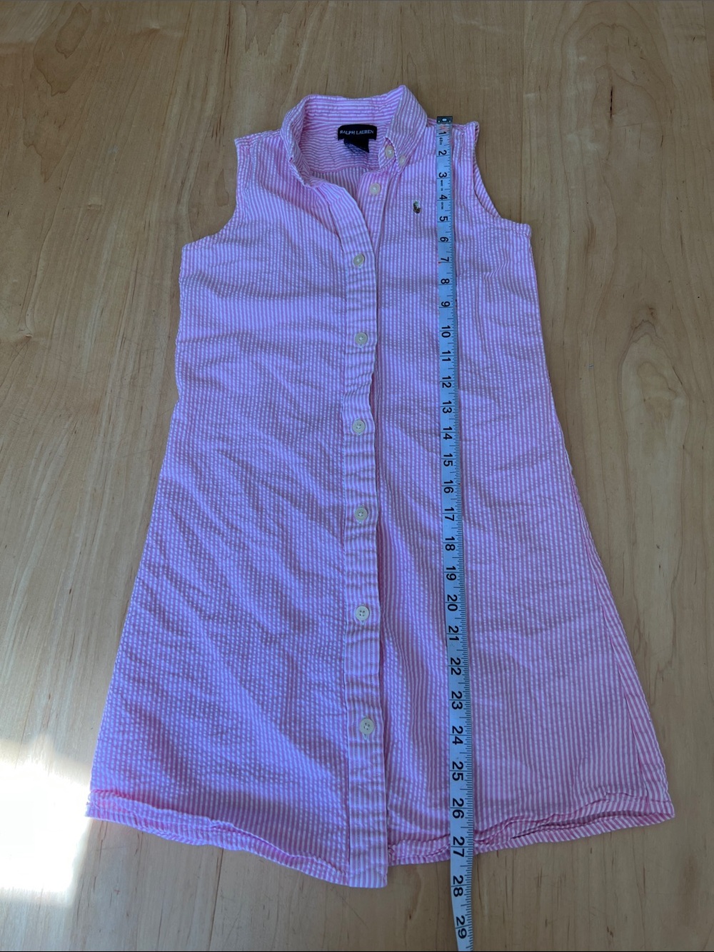 Ralph Lauren Pink & White Striped Seersucker Sleeveless Polo Top - Picture 7 of 9